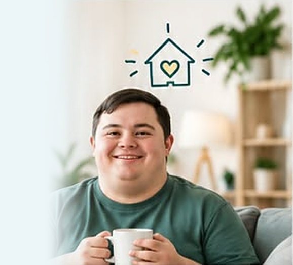 Smiling young man relaxing at home with a cup of tea