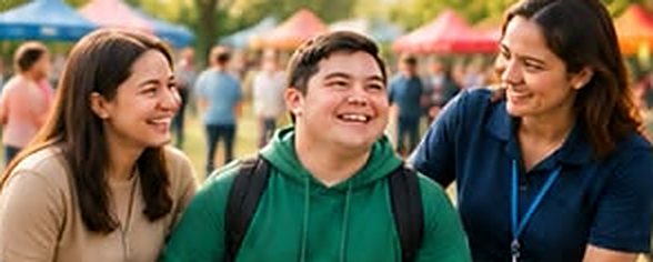 Young man with friends at an outdoor festival